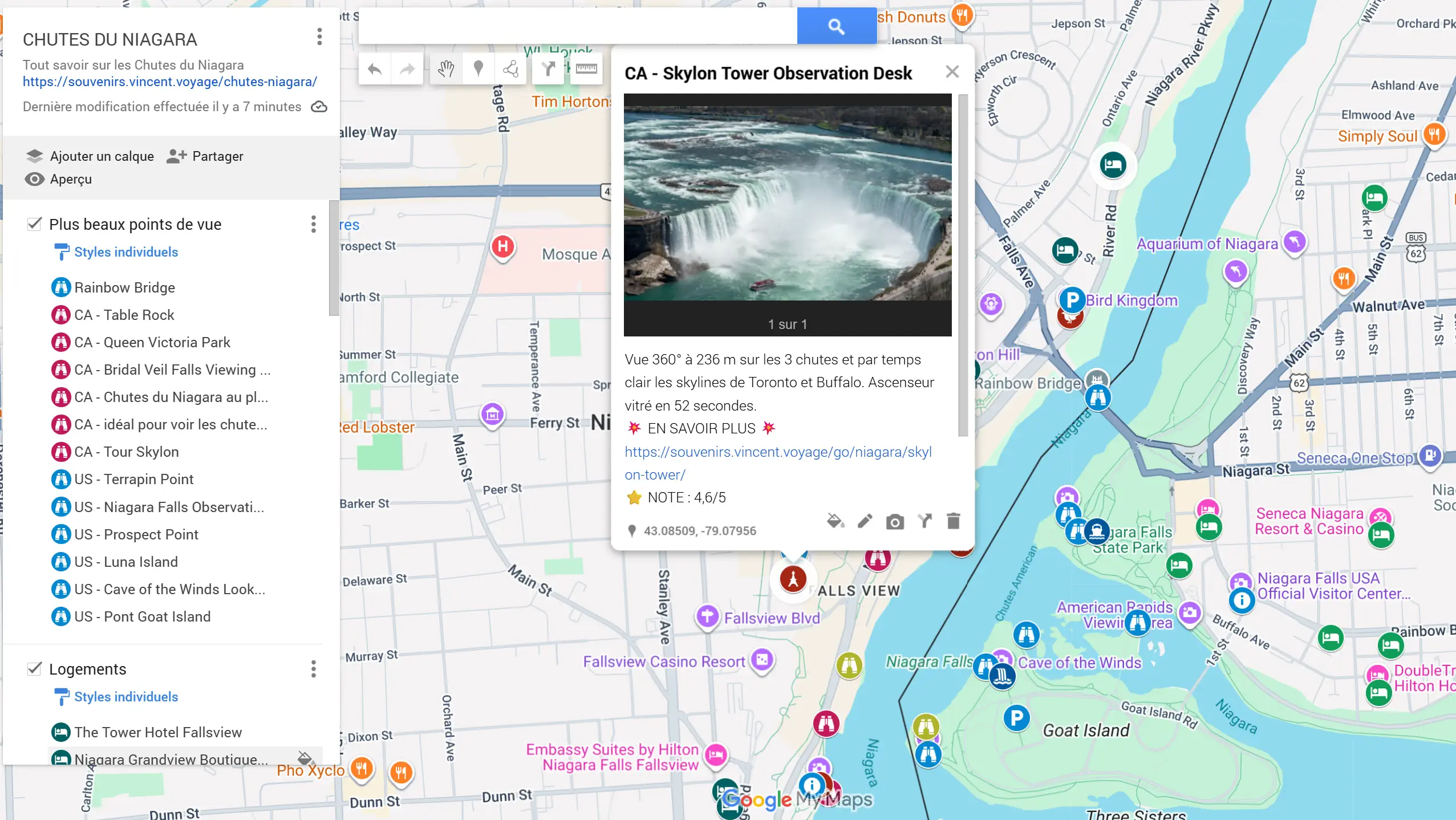Carte des chutes du Niagara Carte des chutes du Niagara