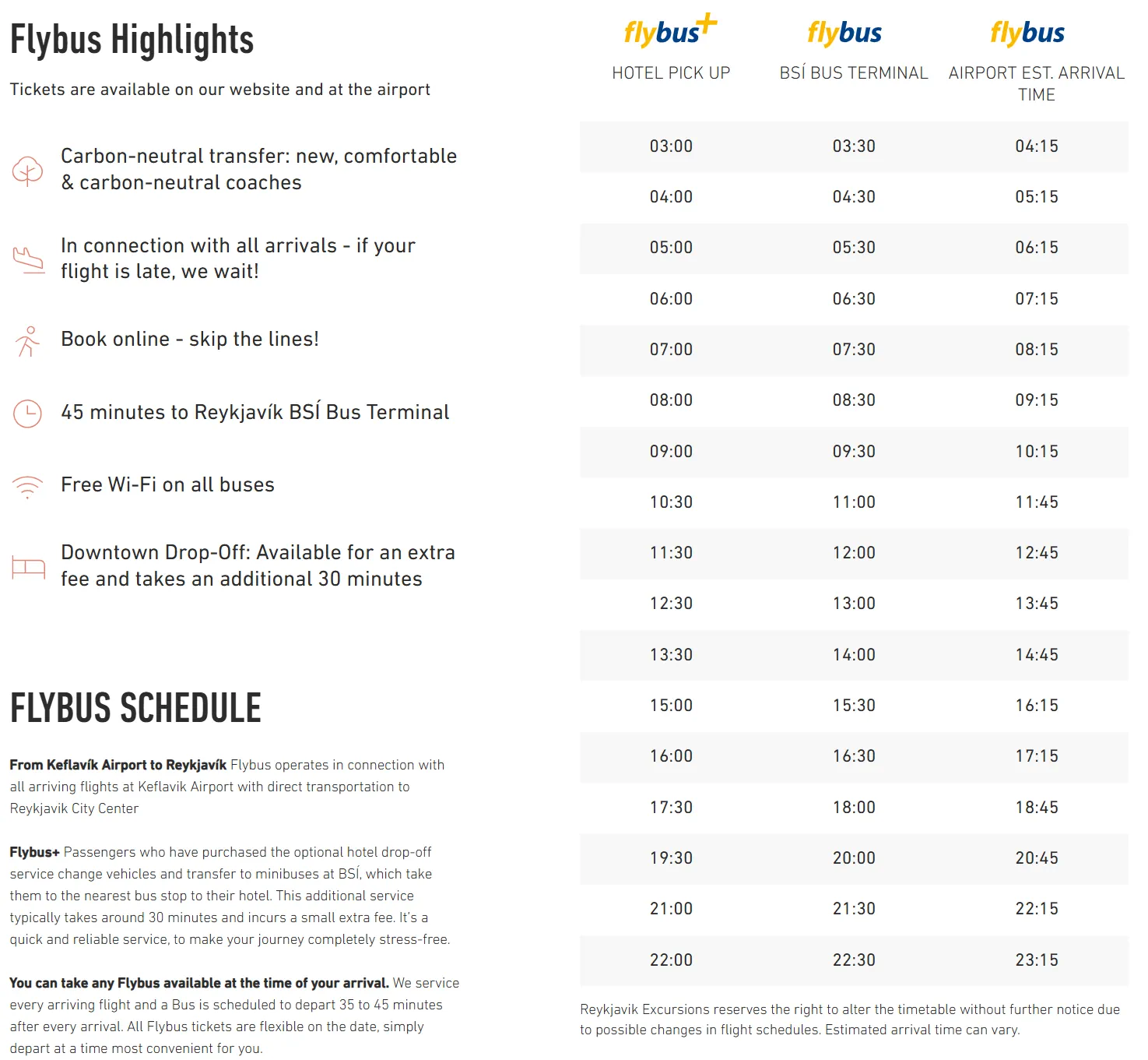 Flybus horaires aéroport reykjavik