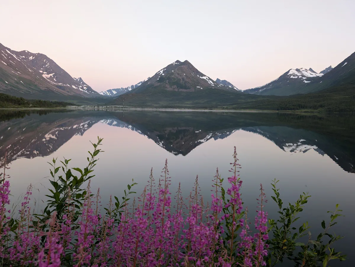 Midnight sun Norway Tromso Nakkevatnet Midnight sun Norway Tromso Nakkevatnet