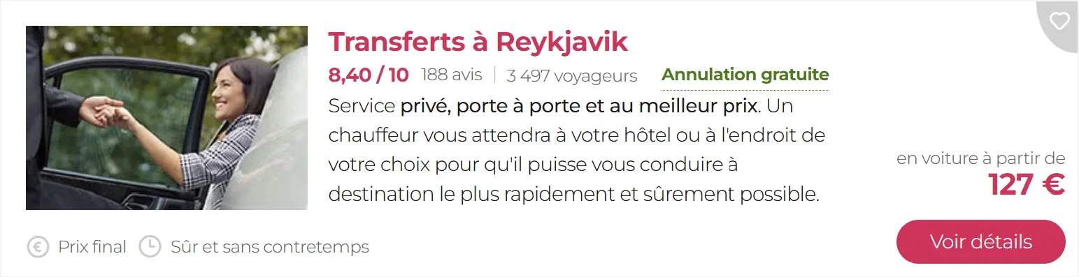 Transfert transport taxi navette aéroport keflavik ville reykjavik