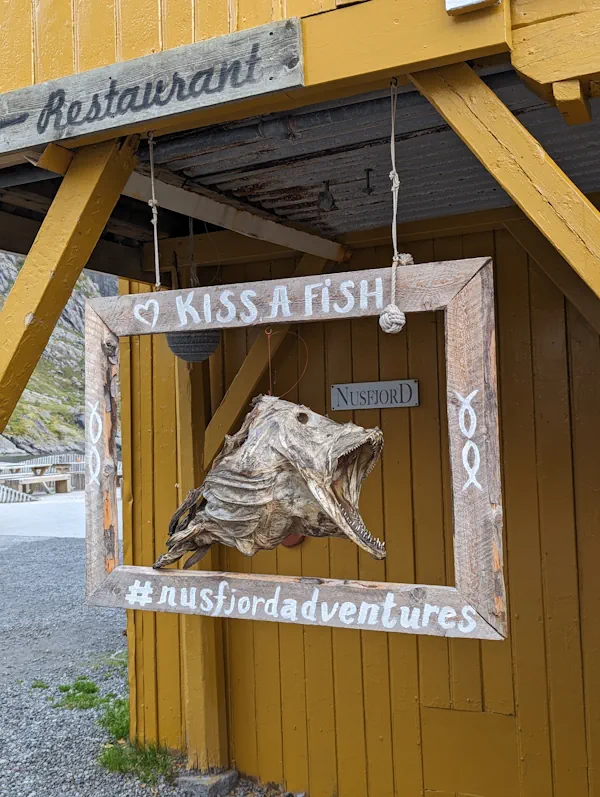 Fish, kiss a fish, Nusfjord, Lofoten Islands