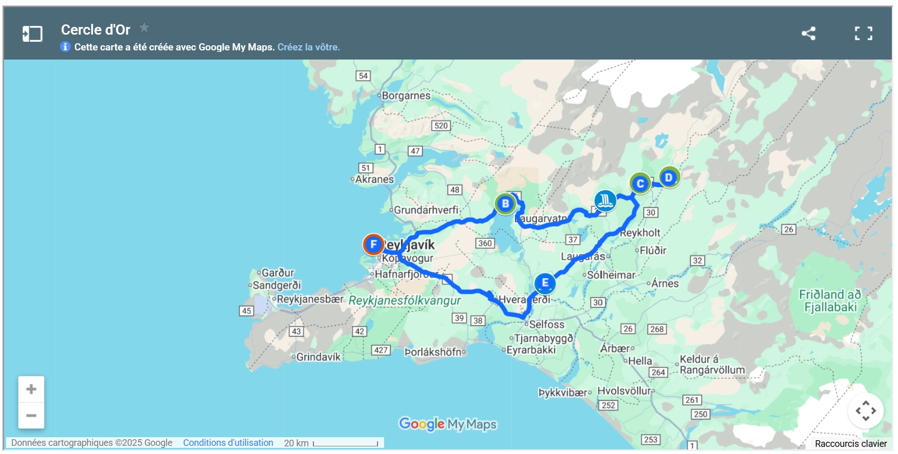 Carte Cercle d'Or islande Carte Cercle d'Or islande
