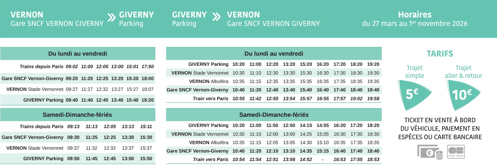 schedule bus shuttle giverny
