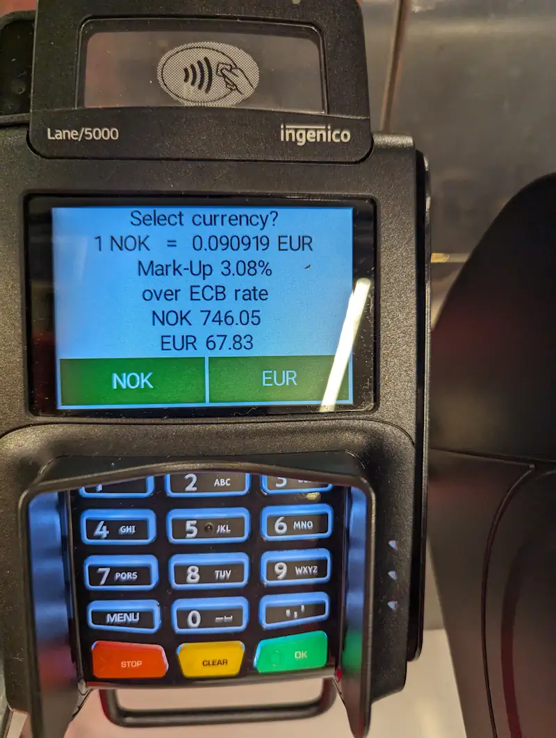 Payer par carte en Norvège taux de change