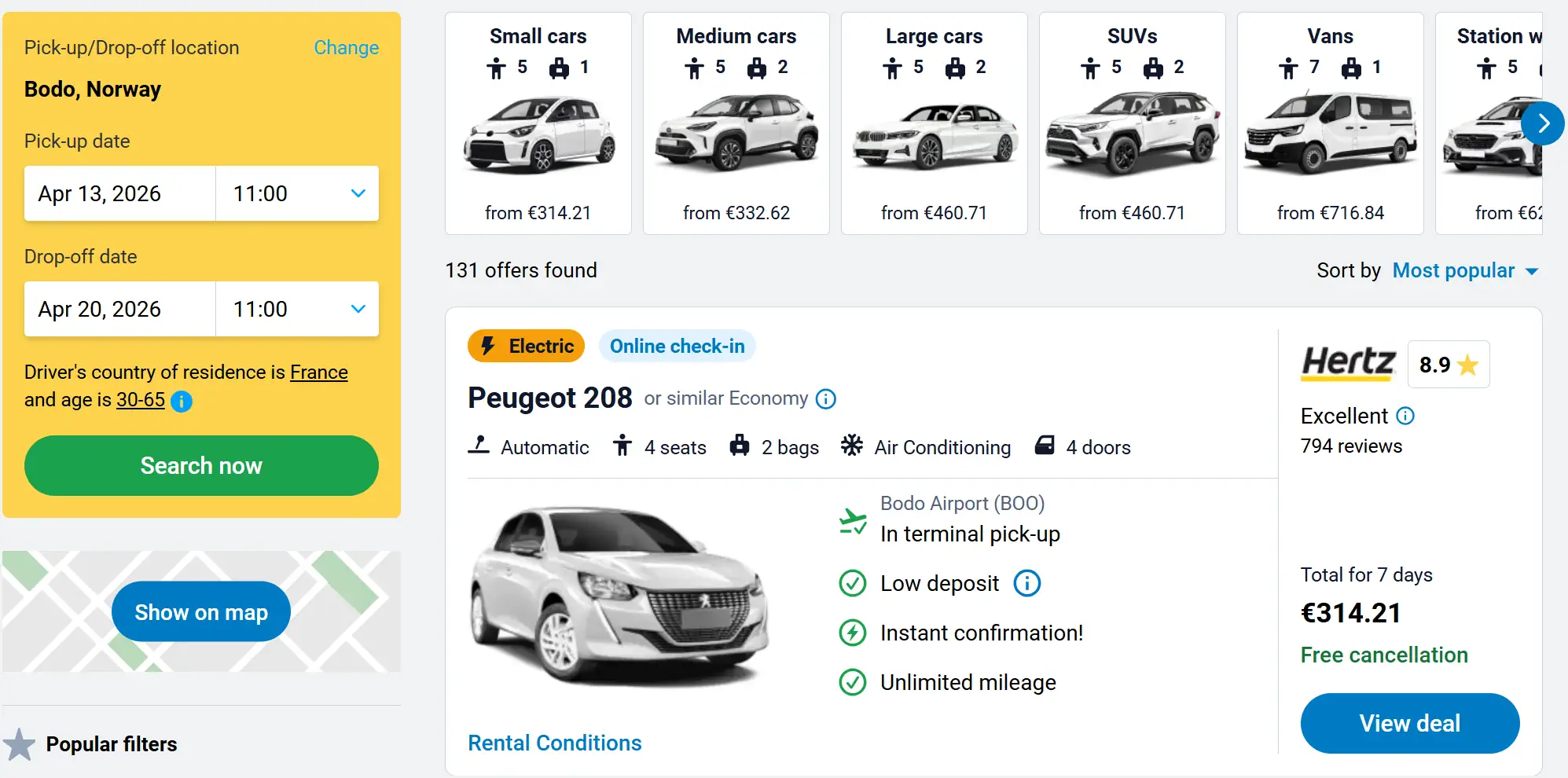 Location voiture Discover Cars Iles Lofoten Bodo