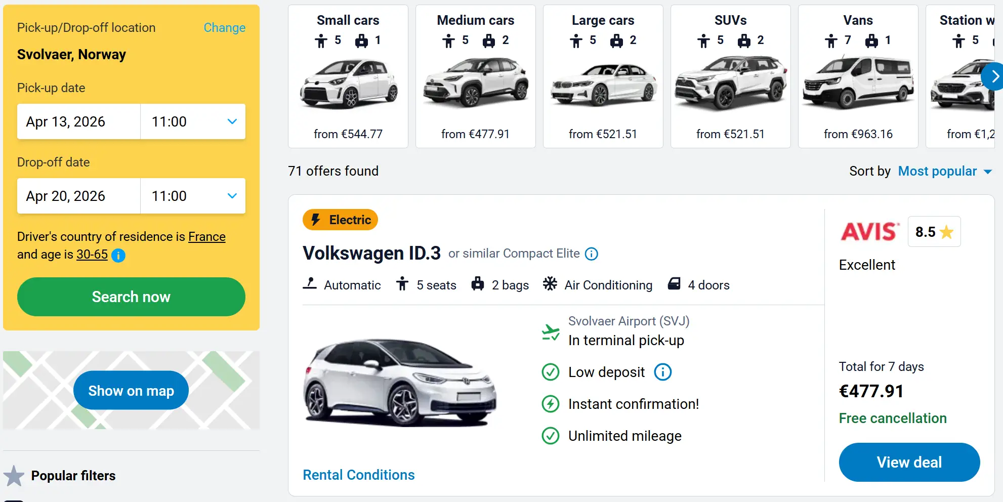 Location voiture Svolvaer Iles Lofoten pas cher
