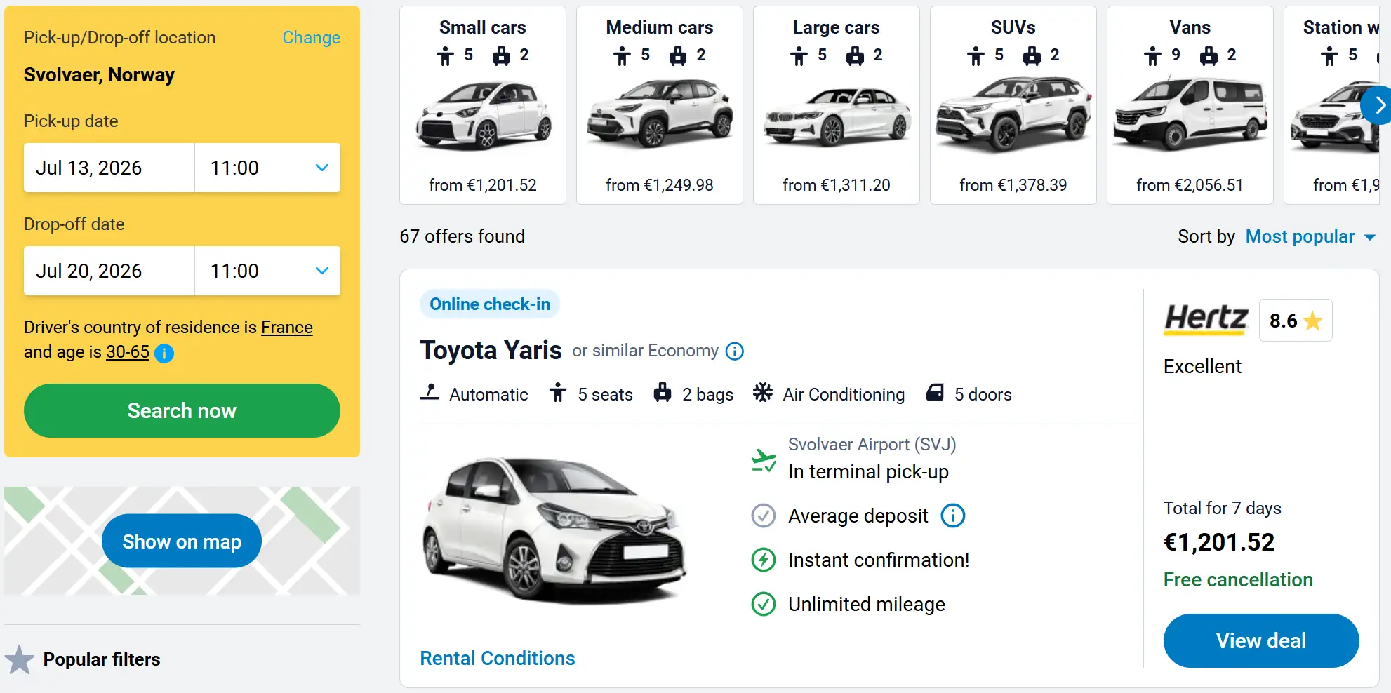 Location voiture Svolvaer Iles Lofoten pas cher