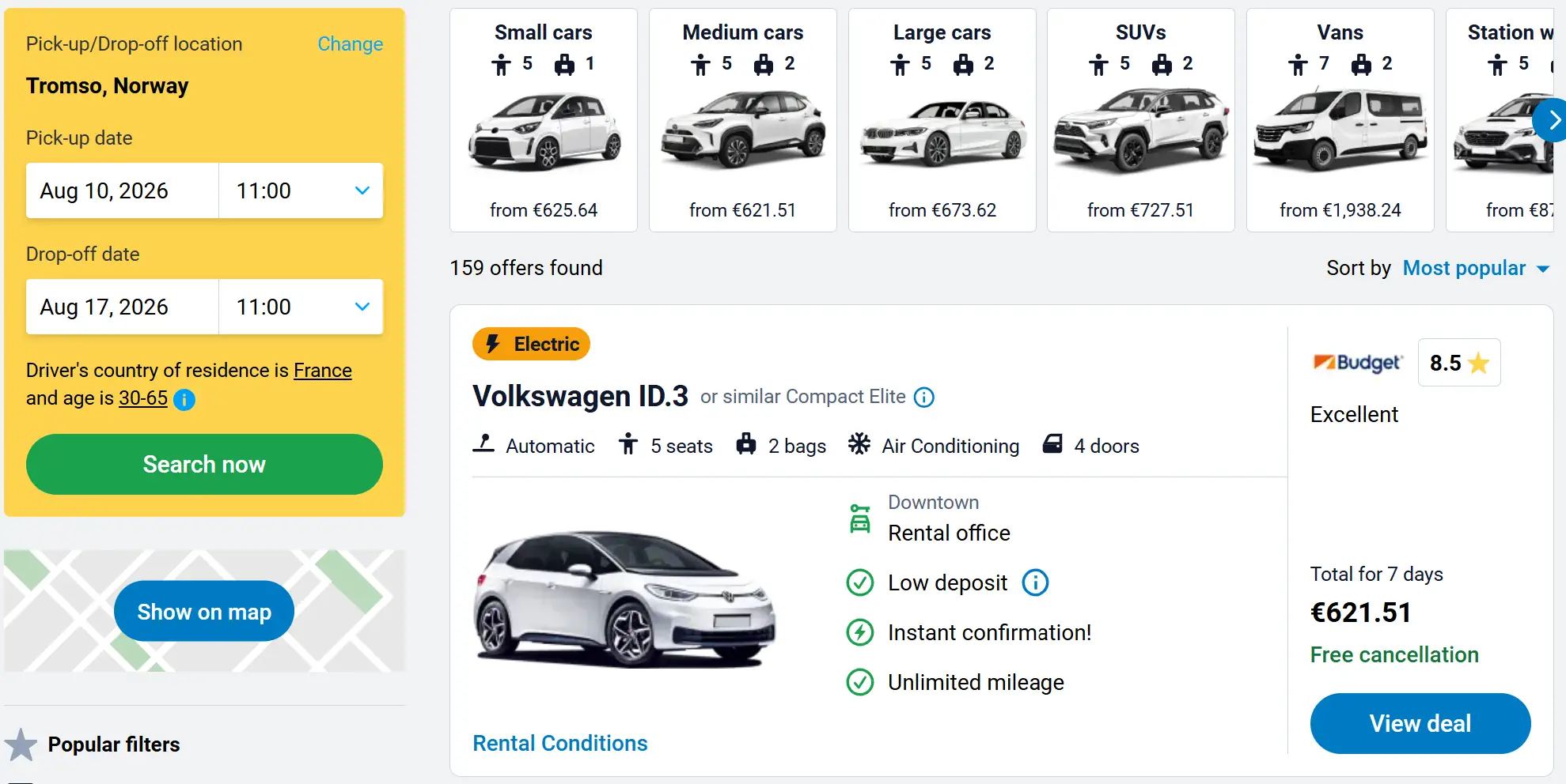 Location voiture pas chère tromso