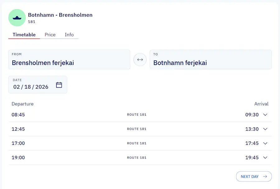 Horaires 2026 ferry senja tromso brensholmen botnhamn