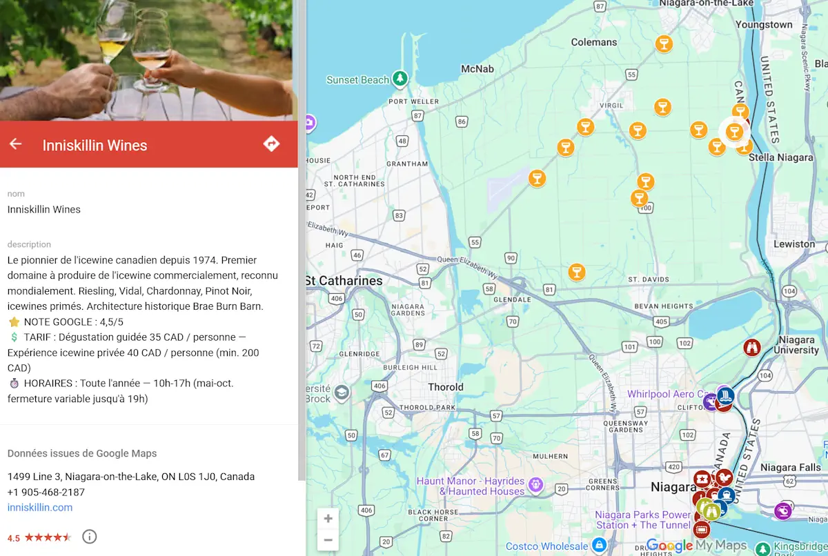 Carte des chutes du niagara vignobles Carte des chutes du niagara vignobles