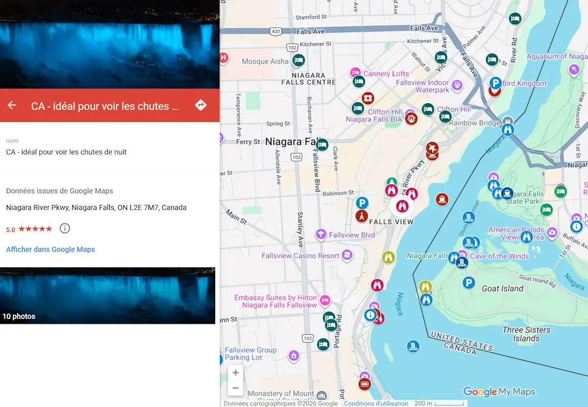 Carte plus beaux points de vue Chutes Niagara Carte plus beaux points de vue Chutes Niagara