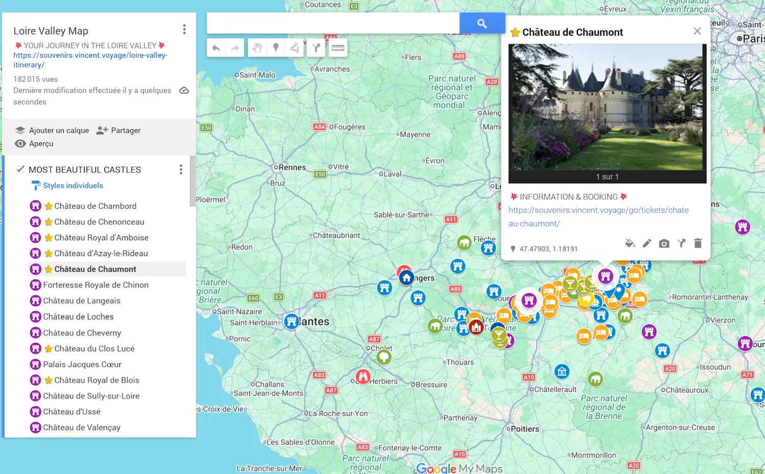 Map loire valley most beautiful castles