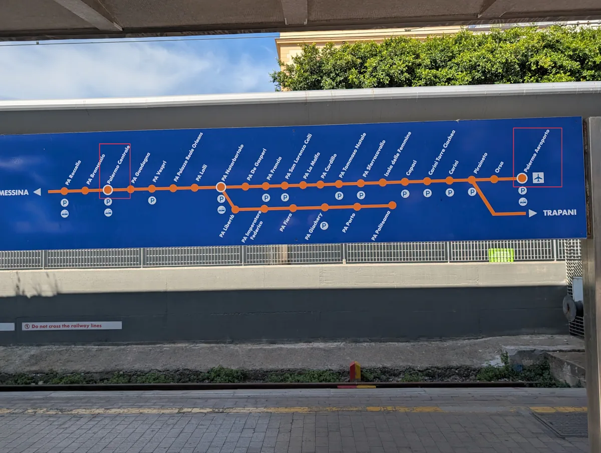 plan ligne train palerme aéroport