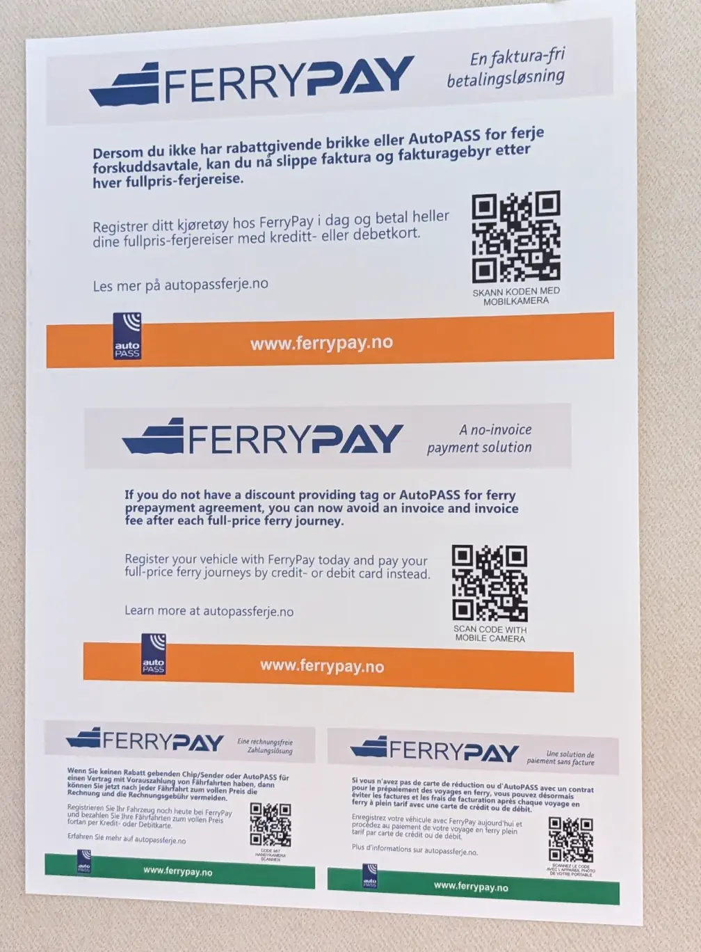Ferry Pay Noruega registro