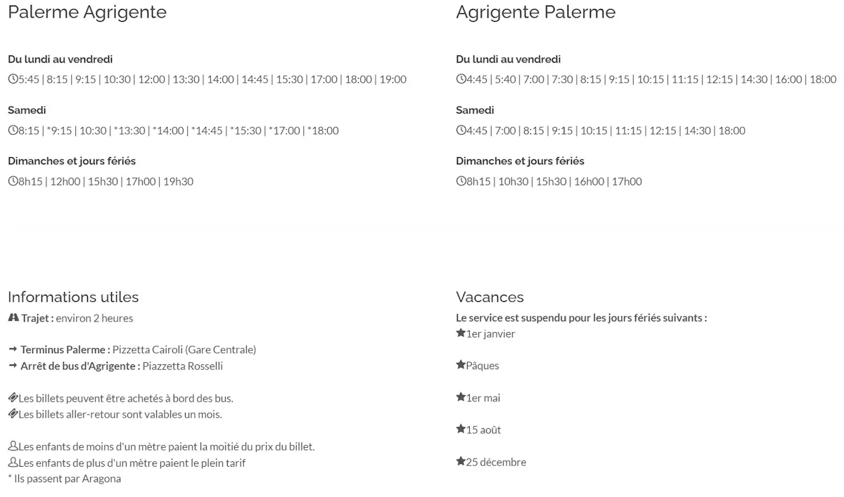 Horaires bus palerme agrigente sicile Horaires bus palerme agrigente sicile