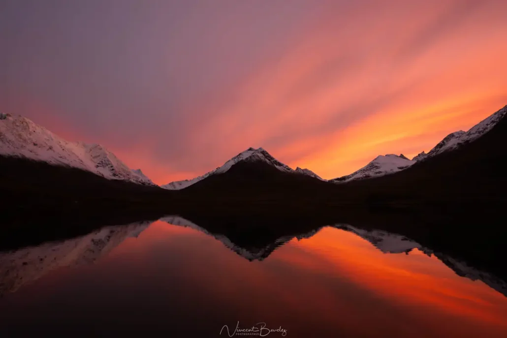 Lac Nakkevatnet Tromso coucher de soleil