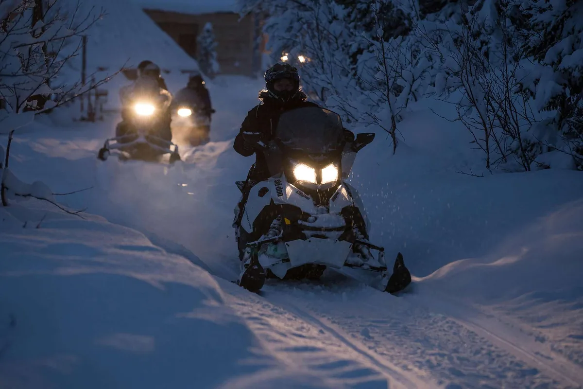 Combo trineo de perros y moto de nieve con auroras boreales en el Camp Tamok con Arctic Resorts cerca de Tromsø