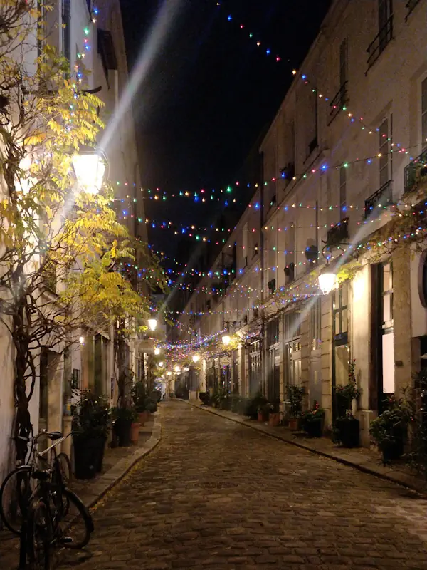 Cobbled alley in Paris at night Cobbled alley in Paris at night.