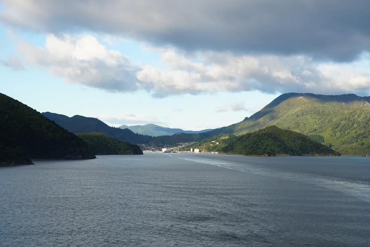 Final minutes of sailing through Queen Charlotte Sound before the ferry reaches Picton, on the South Island.