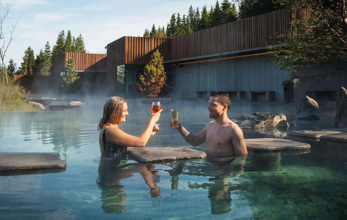 Forest Lagoon Akureyri geothermal spa in the forest facing the Eyjafjördur fjord