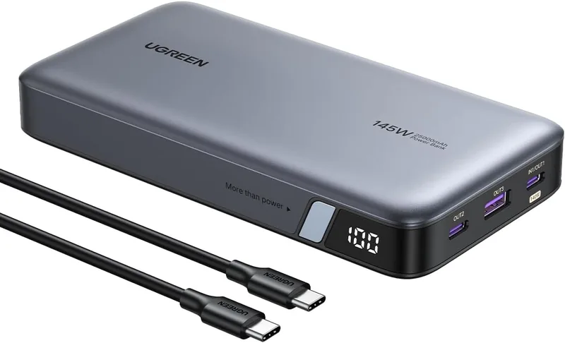 Batería externa UGREEN Nexode 145W de 25000 mAh con pantalla LED para recargar teléfono y ordenador en viaje