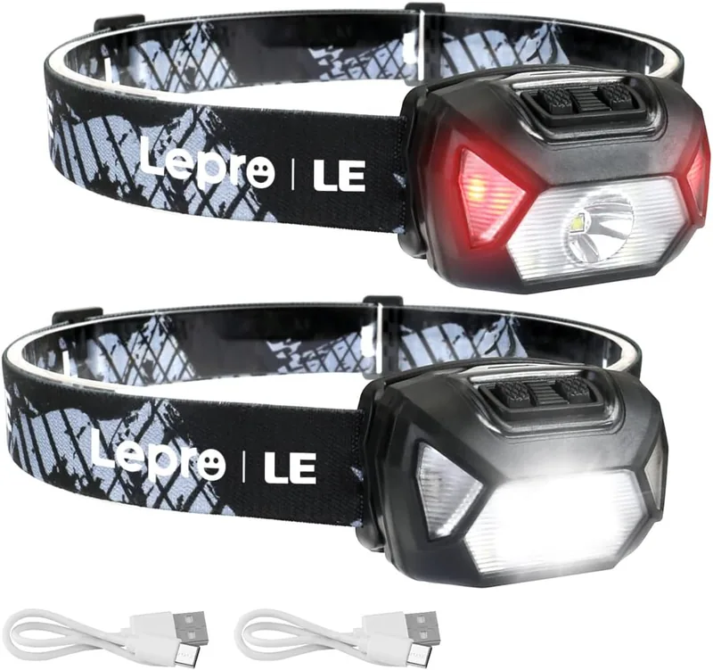 Linterna frontal LED Lepro recargable con modo de luz roja para preservar la visión nocturna