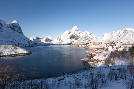 view of Reine village in the Lofoten Islands in winter